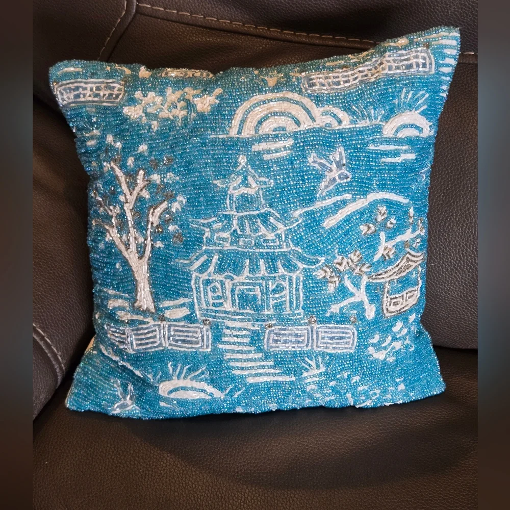 Chinoiserie Pagoda beaded pillow 13